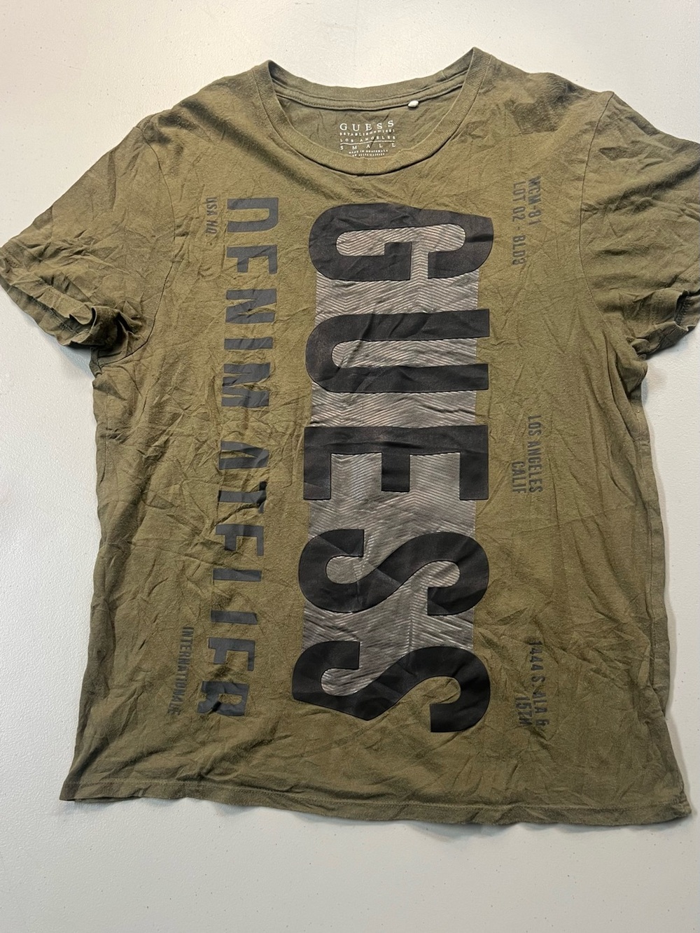 GUESS Graphic Logo T-Shirt Olive Green Men’s Small Casual Streetwear